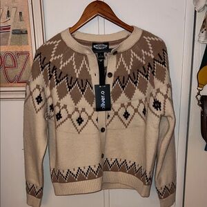 Oliver Cream and Brown Knit Cardigan